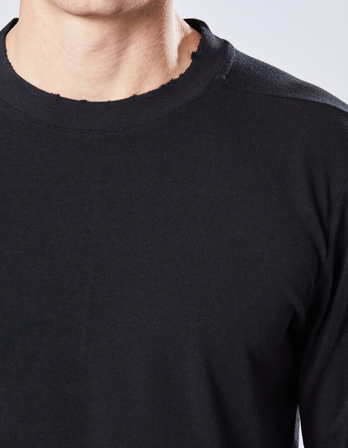 THOM KROM STRETCH COTTON & MODAL FITTED 3/4 RIB CUFF T-SHIRT - BLACK