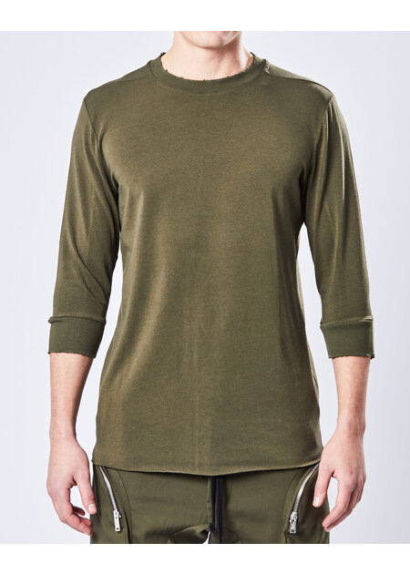 THOM KROM STRETCH COTTON & MODAL FITTED 3/4 RIB CUFF T-SHIRT - HGREEN