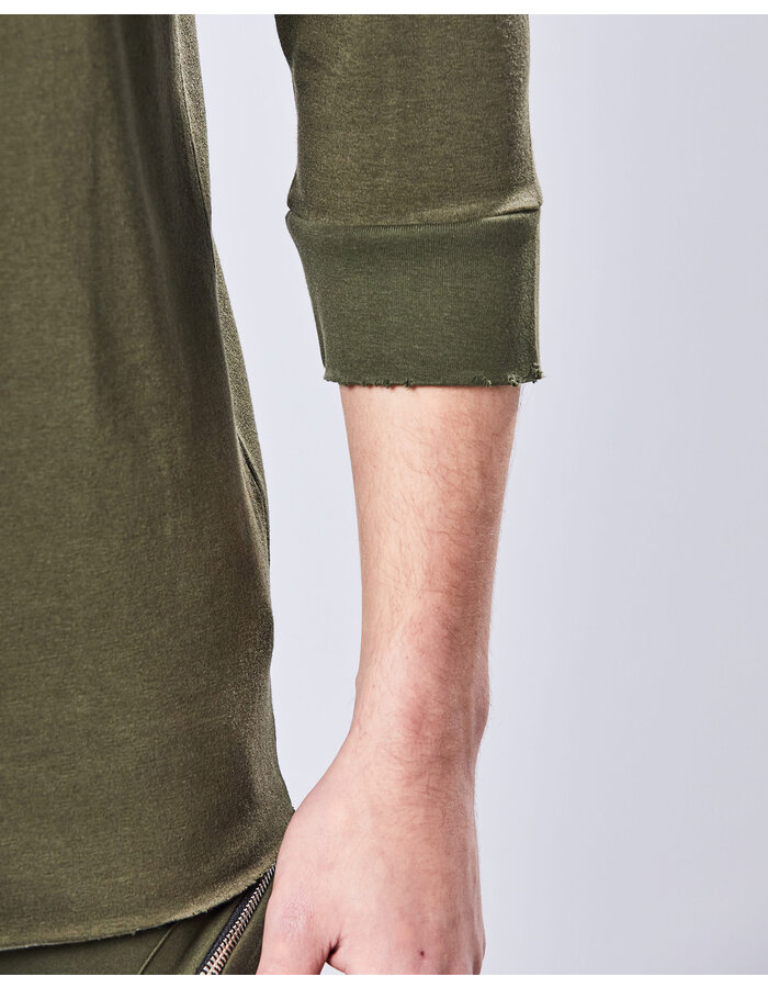 THOM KROM STRETCH COTTON & MODAL FITTED 3/4 RIB CUFF T-SHIRT - HGREEN