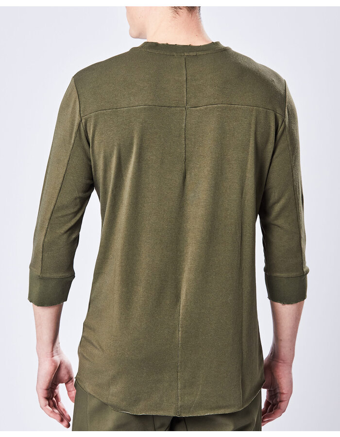 THOM KROM STRETCH COTTON & MODAL FITTED 3/4 RIB CUFF T-SHIRT - HGREEN