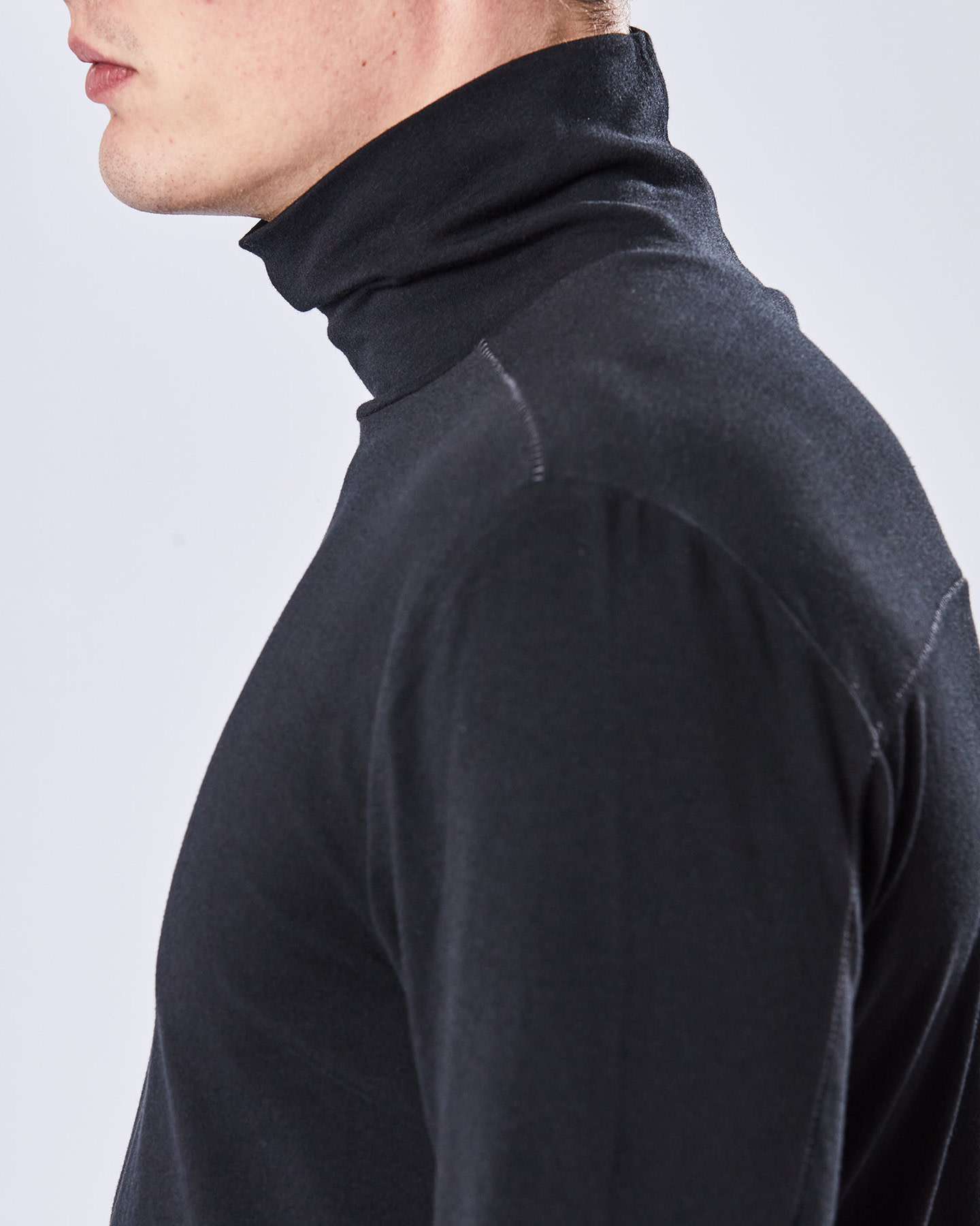 Black fitted turtleneck mens top