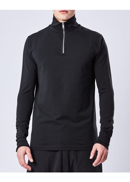 THOM KROM STRETCH COTTON & MODAL ZIP NECK SWEATER - BLACK