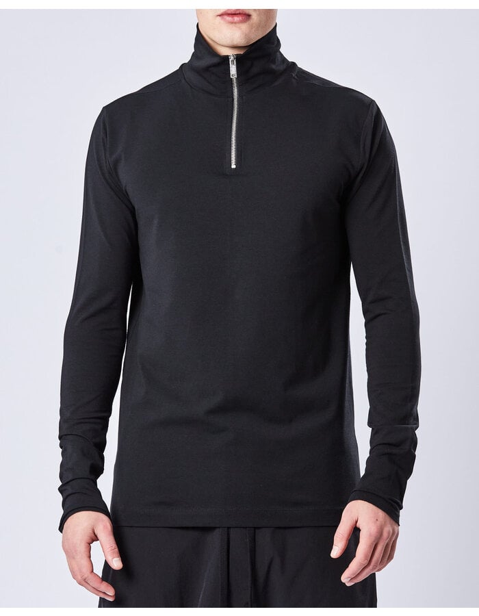 THOM KROM STRETCH COTTON & MODAL ZIP NECK SWEATER - BLACK