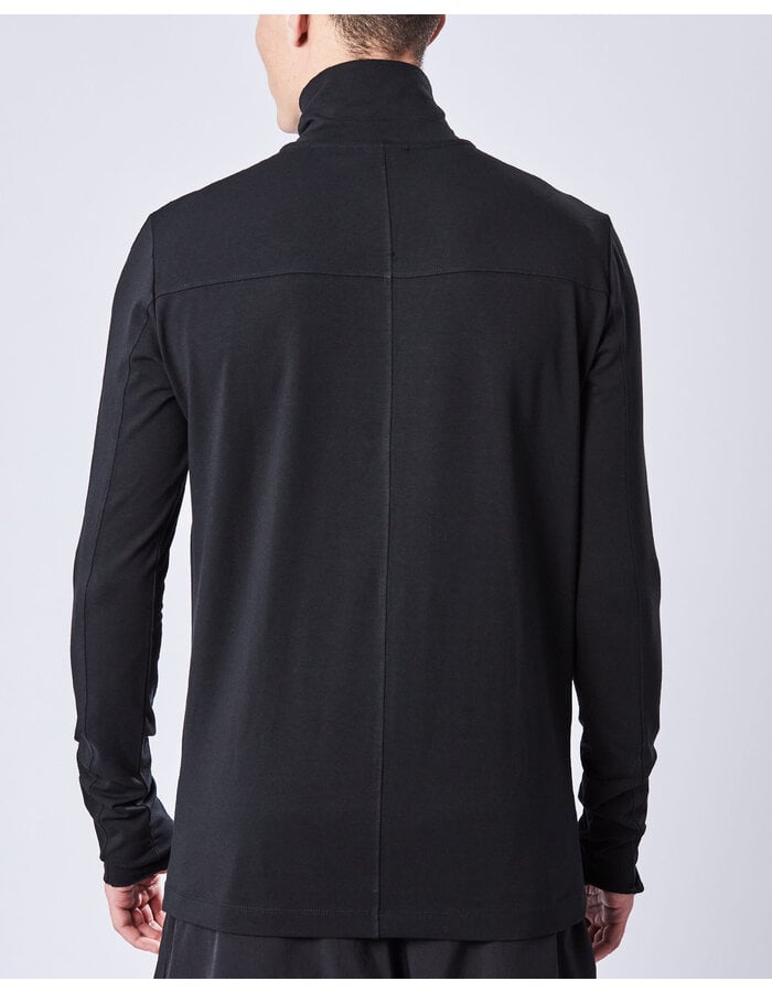 THOM KROM STRETCH COTTON & MODAL ZIP NECK SWEATER - BLACK