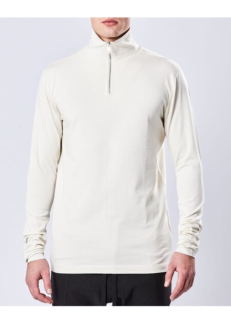 THOM KROM STRETCH COTTON & MODAL ZIP NECK SWEATER - BONE