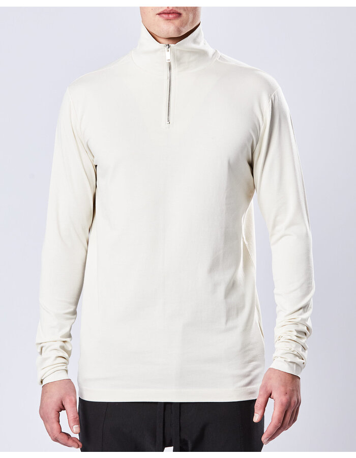 THOM KROM STRETCH COTTON & MODAL ZIP NECK SWEATER - BONE