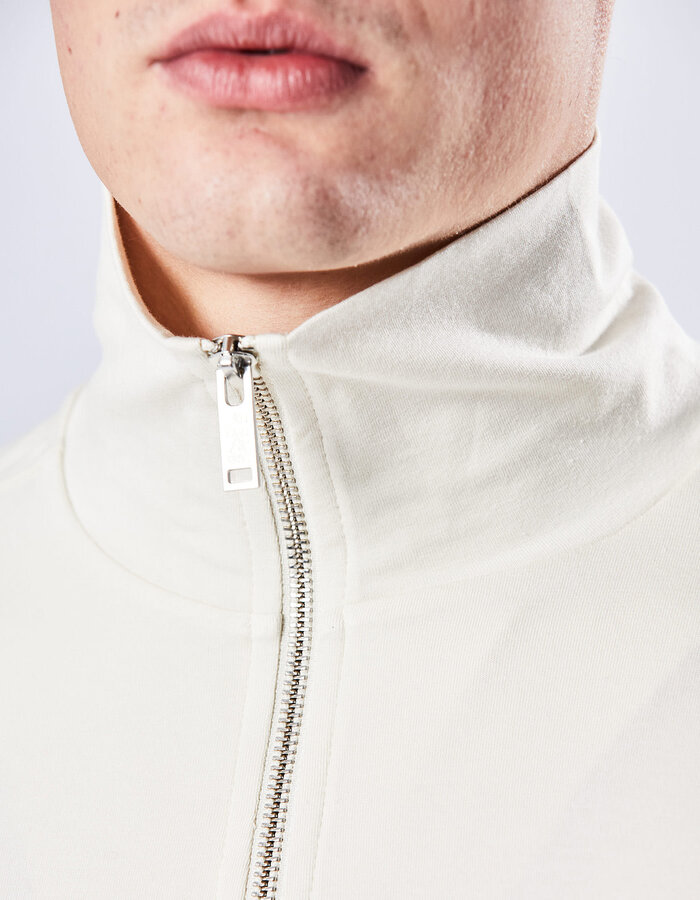 THOM KROM STRETCH COTTON & MODAL ZIP NECK SWEATER - BONE