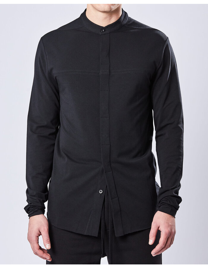 THOM KROM STRETCH COTTON & MODAL MANDARIN SHIRT - BLACK