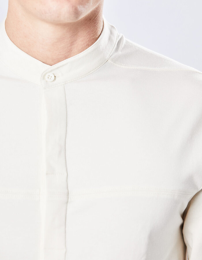 THOM KROM STRETCH COTTON & MODAL MANDARIN SHIRT - BONE