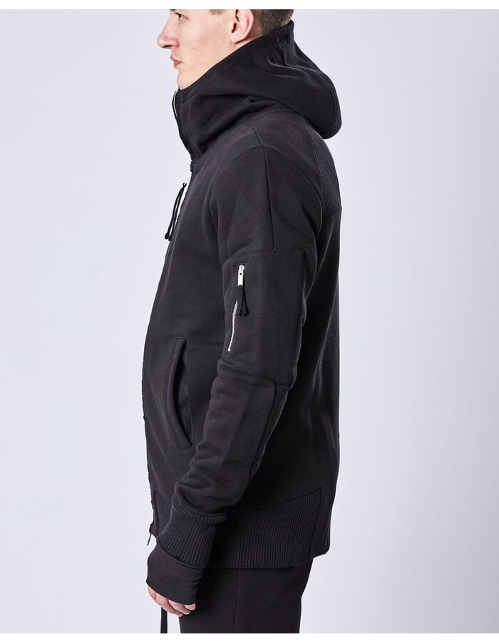 THOM KROM HEAVYWEIGHT RIB DETAIL ZIP FRONT HOODY