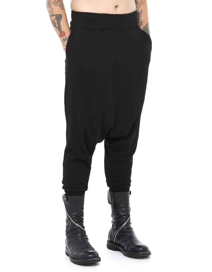 LA HAINE INSIDE US KNITTED VISCOSE SEAM DETAIL DROP CROTCH PANT