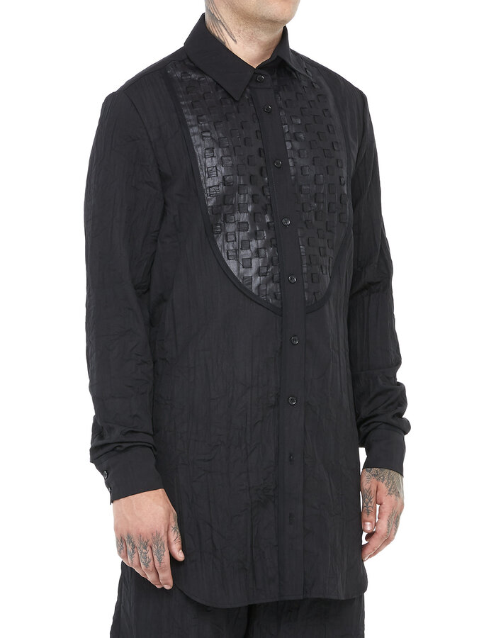 SANDRINE PHILIPPE WOVEN FRONT CRINKLED COTTON BUTTON UP SHIRT