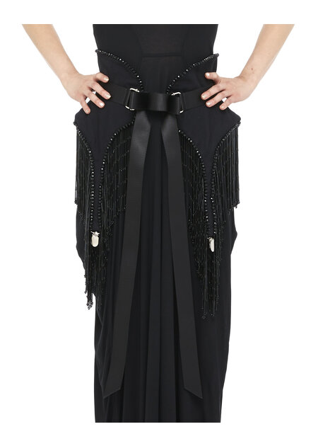 DAVIDS ROAD CRYSTAL EMBELLISHED PEPLUM BELT WITH FRINGE