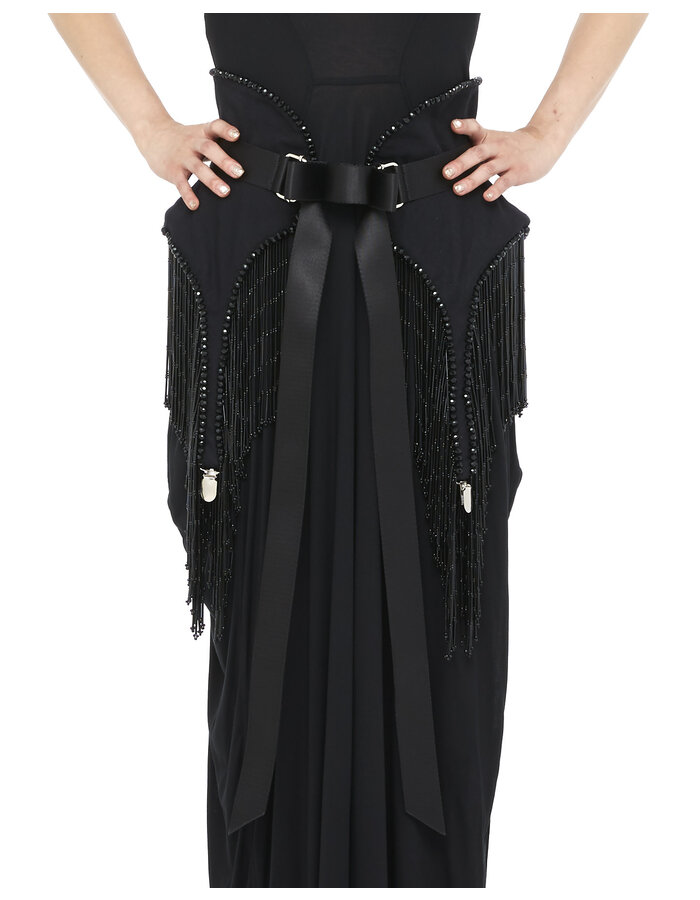 DAVIDS ROAD CRYSTAL EMBELLISHED PEPLUM BELT WITH FRINGE