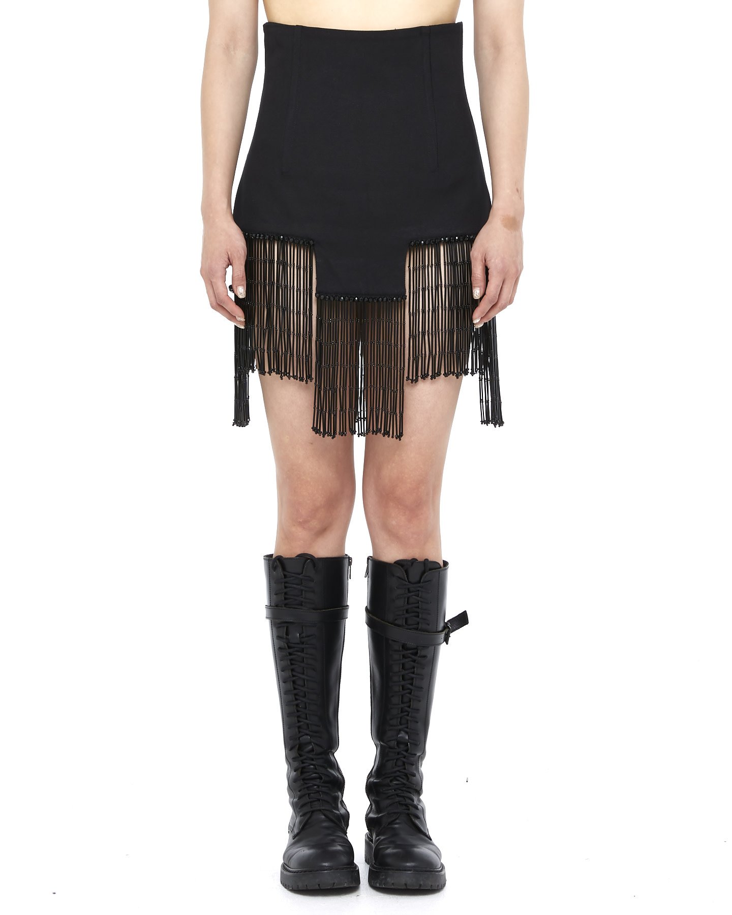 STRUCTURED COTTON SKIRT WITH FRINGE