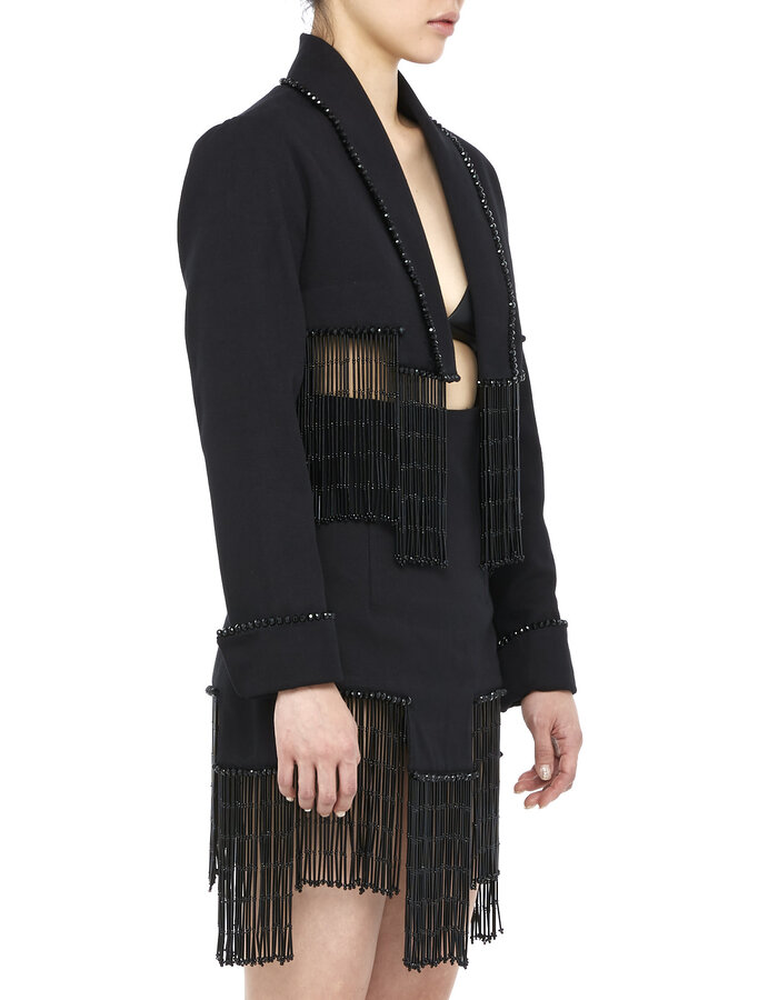 DAVIDS ROAD STRUCTURED COTTON CROP BLAZER WITH FRINGE