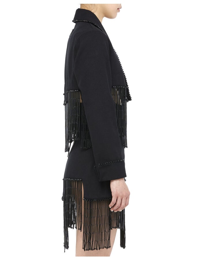 DAVIDS ROAD STRUCTURED COTTON CROP BLAZER WITH FRINGE