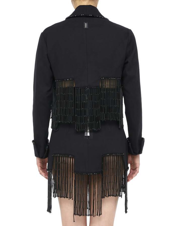 DAVIDS ROAD STRUCTURED COTTON CROP BLAZER WITH FRINGE