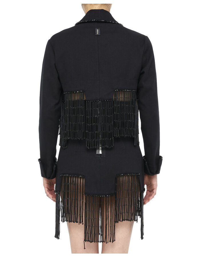 DAVIDS ROAD STRUCTURED COTTON CROP BLAZER WITH FRINGE