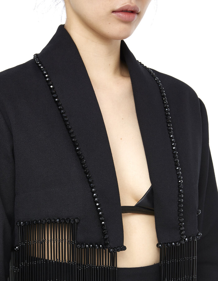 DAVIDS ROAD STRUCTURED COTTON CROP BLAZER WITH FRINGE