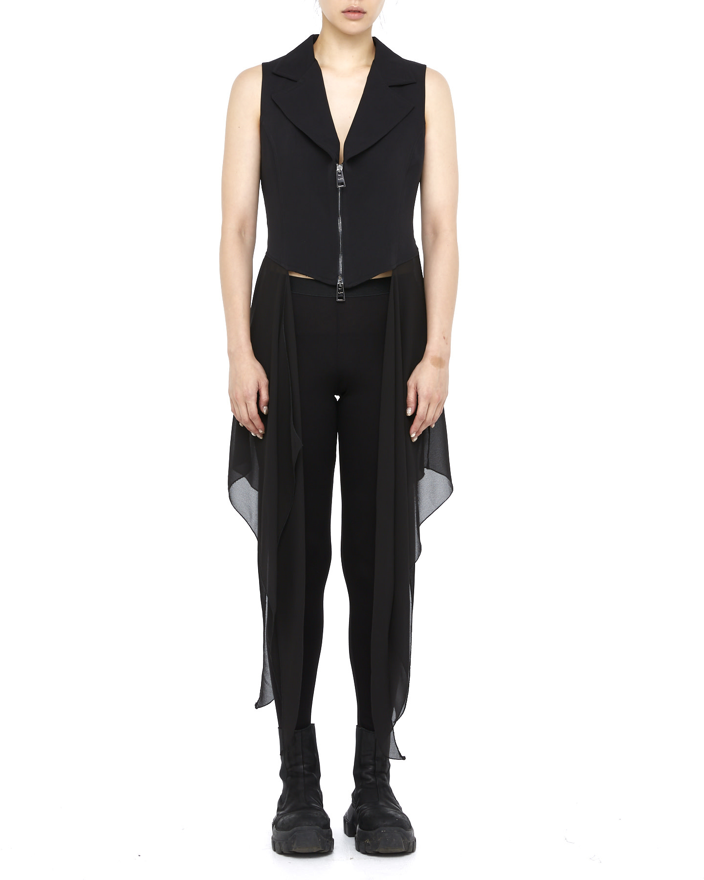 FITTED ZIP FRONT VEST W/ TULLE PANELS