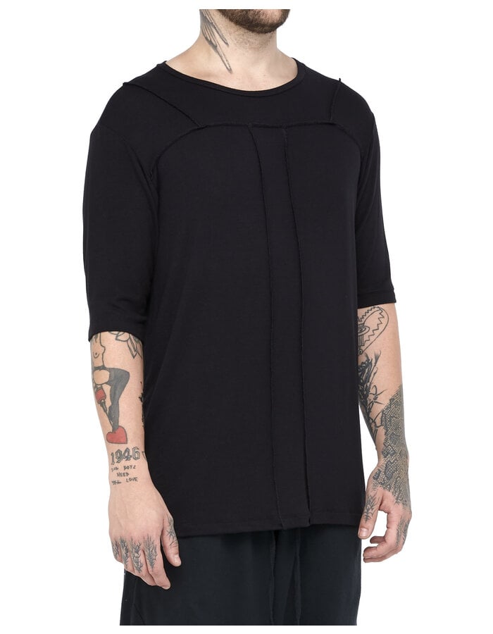 LA HAINE INSIDE US STRETCH VISCOSE 3/4 SLEEVE SEAM DETAIL T-SHIRT