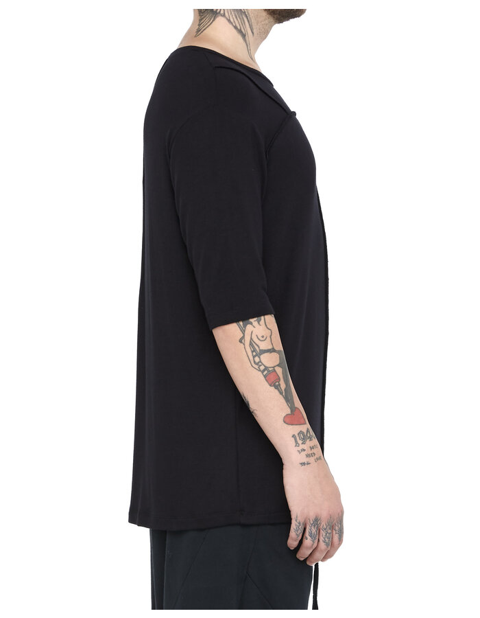 LA HAINE INSIDE US STRETCH VISCOSE 3/4 SLEEVE SEAM DETAIL T-SHIRT