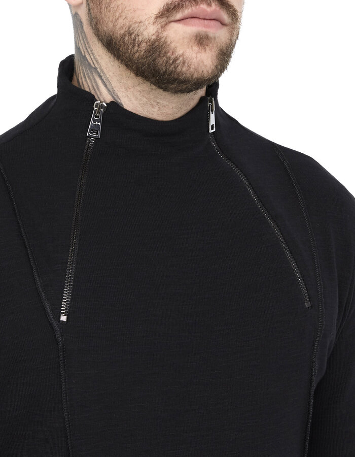 LA HAINE INSIDE US FITTED DUAL ZIP NECK COTTON SWEATER