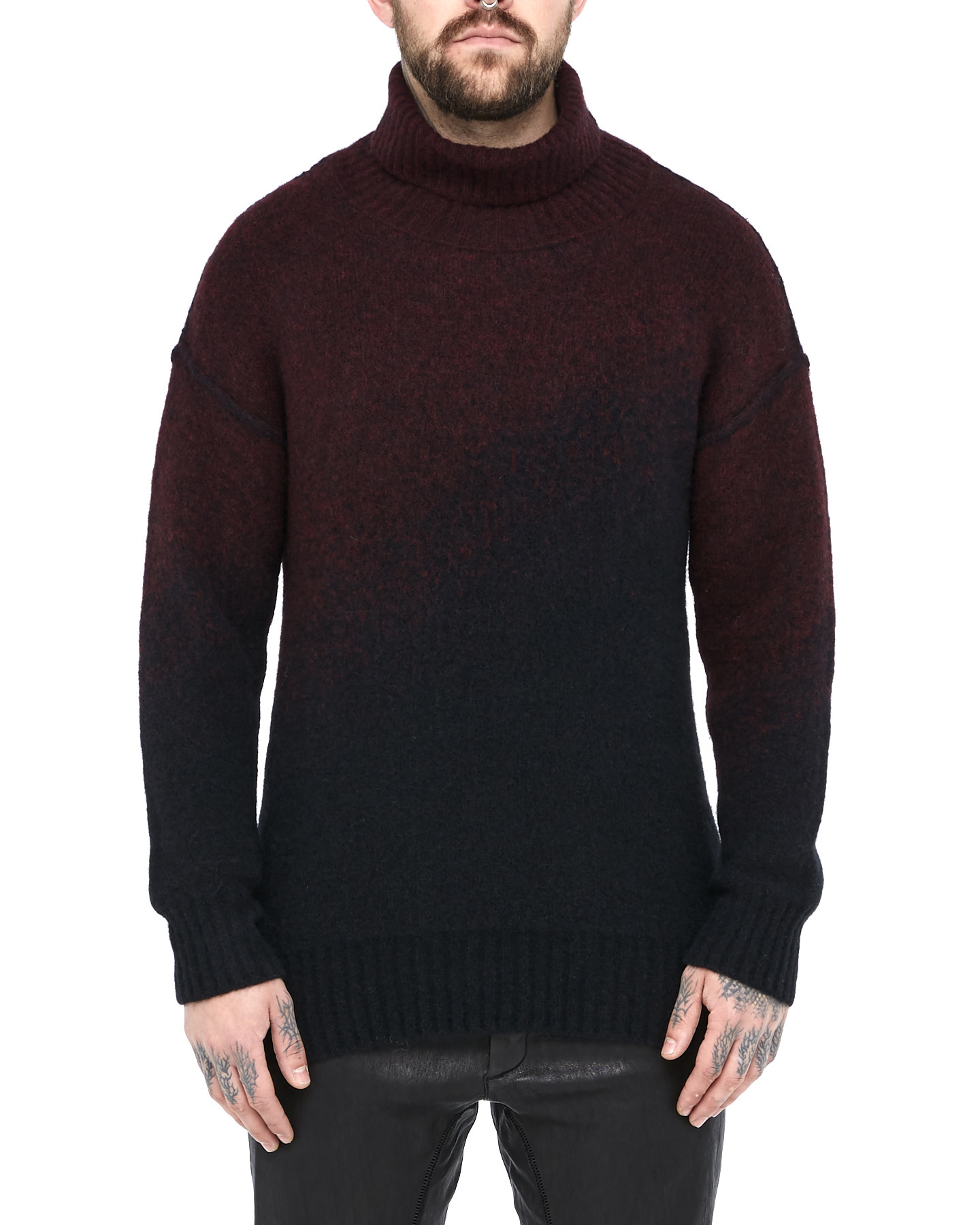 WOOL BLEND GRADIENT TURTLENECK - DEEP RED