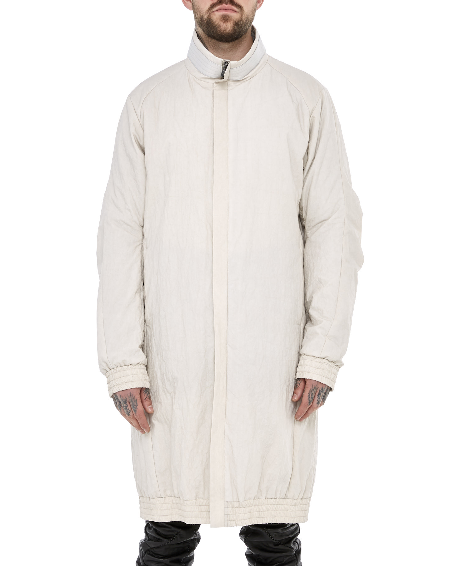 COTTON & NYLON PADDED ZIP FRONT MAC COAT - BONE