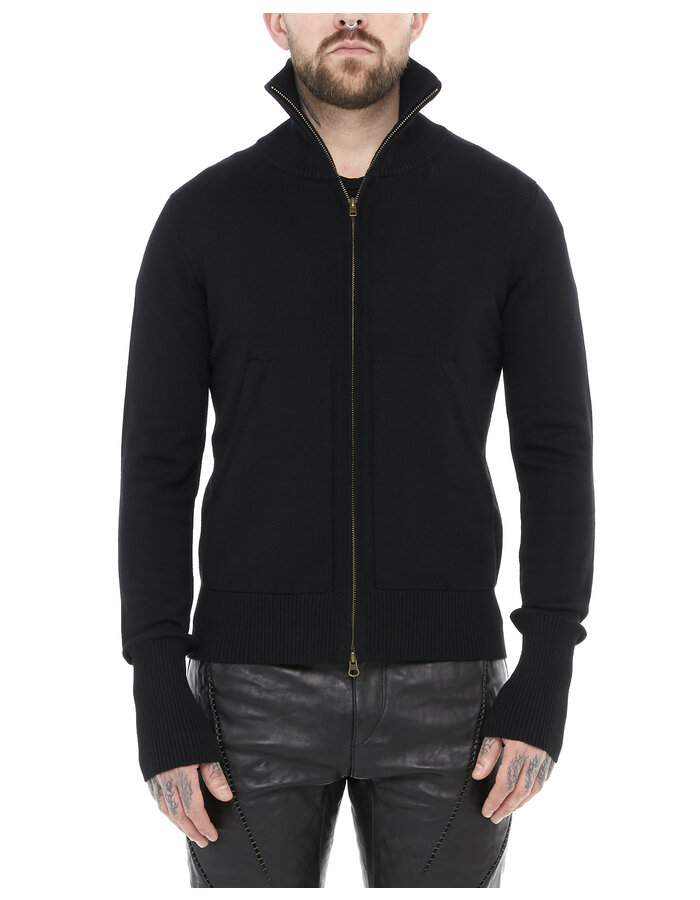 LARS ANDERSON FITTED WOOL KNIT ZIP JACKET WITH RIBBED NECK