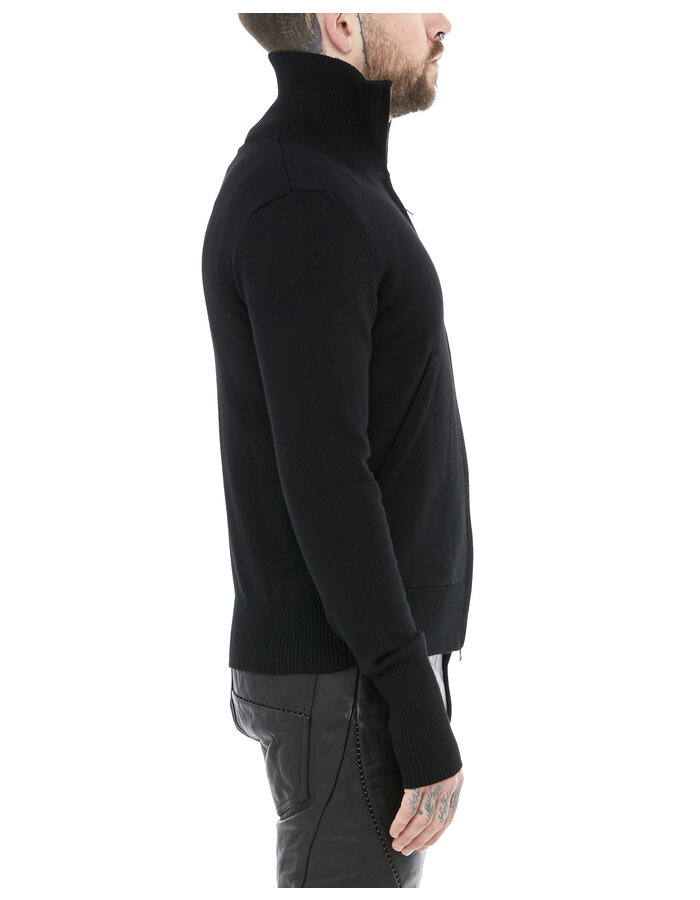 LARS ANDERSON FITTED WOOL KNIT ZIP JACKET WITH RIBBED NECK