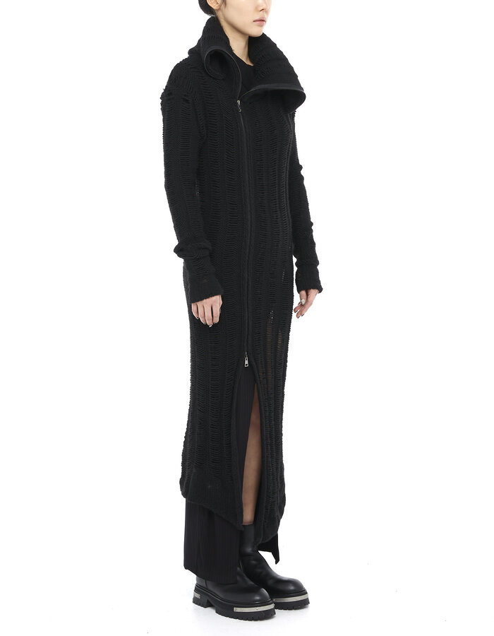 LA HAINE INSIDE US FITTED LADDER KNIT ASYMMETRIC ZIP CARDIGAN