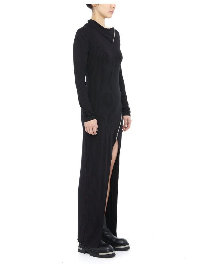 LA HAINE INSIDE US RIBBED VISCOSE FITTED LONG DRESS W/ ZIPPER DETAIL