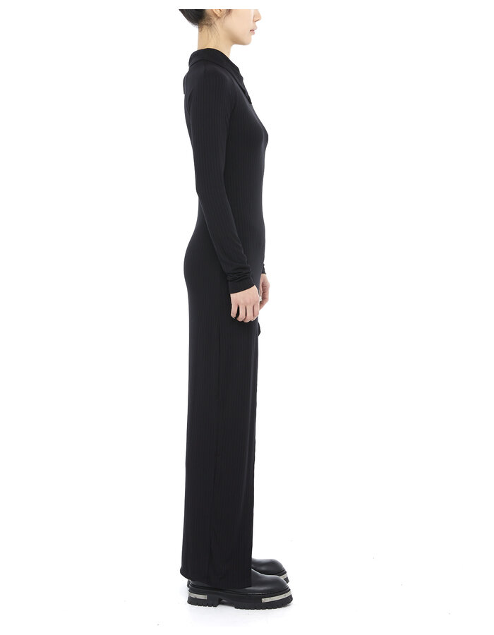 LA HAINE INSIDE US RIBBED VISCOSE FITTED LONG DRESS W/ ZIPPER DETAIL