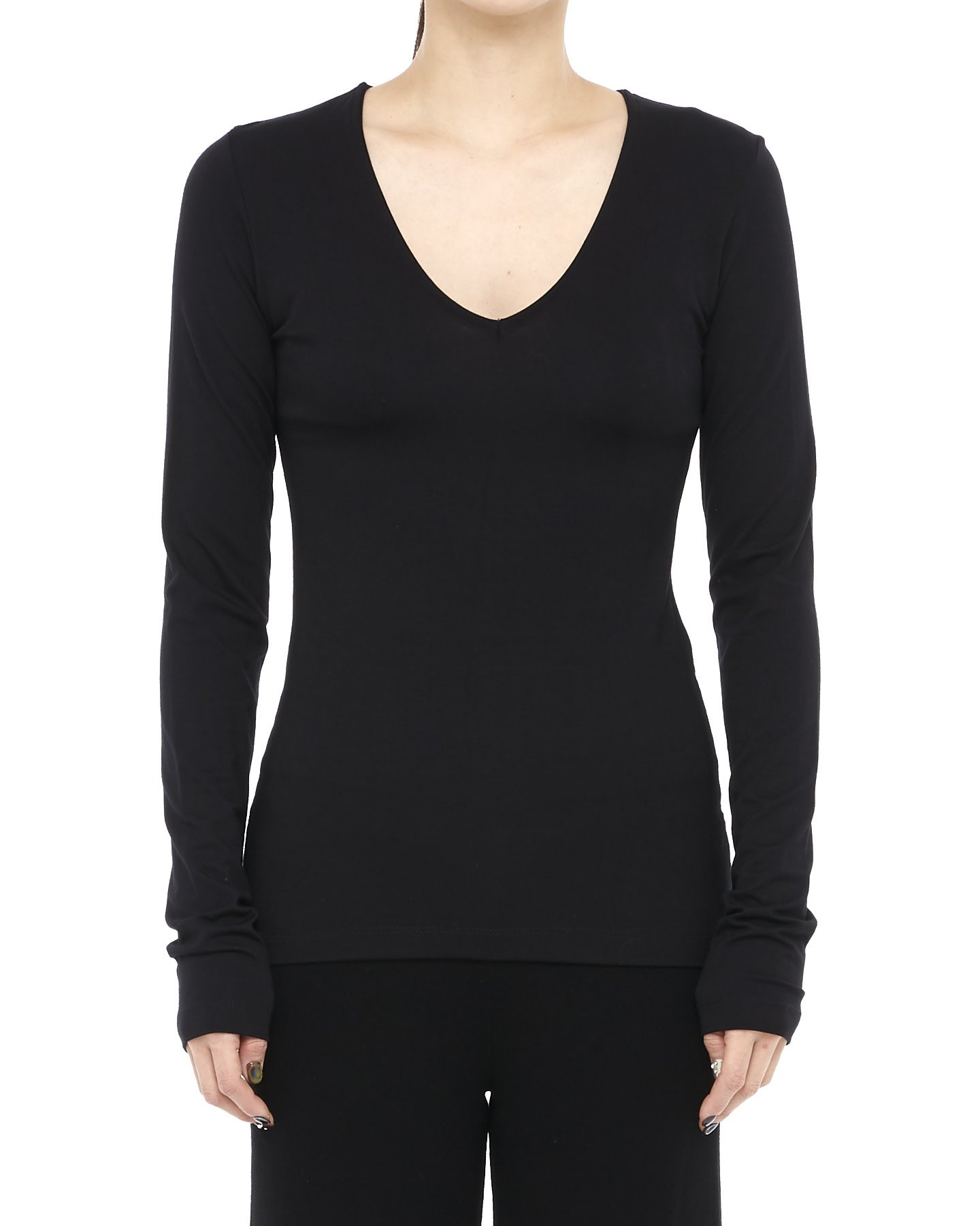 Long sleeve stretch viscose t-shirt - Black