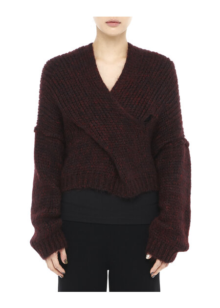 ISABEL BENENATO MOHAIR BLEND OVERSIZED V-NECK SWEATER-WINE