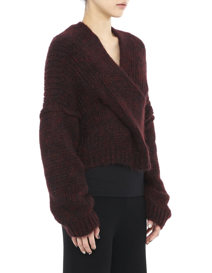 ISABEL BENENATO MOHAIR BLEND OVERSIZED V-NECK SWEATER-WINE