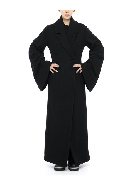 DAVIDS ROAD LONG WOOL COAT WITH RUCHED SLEEVE