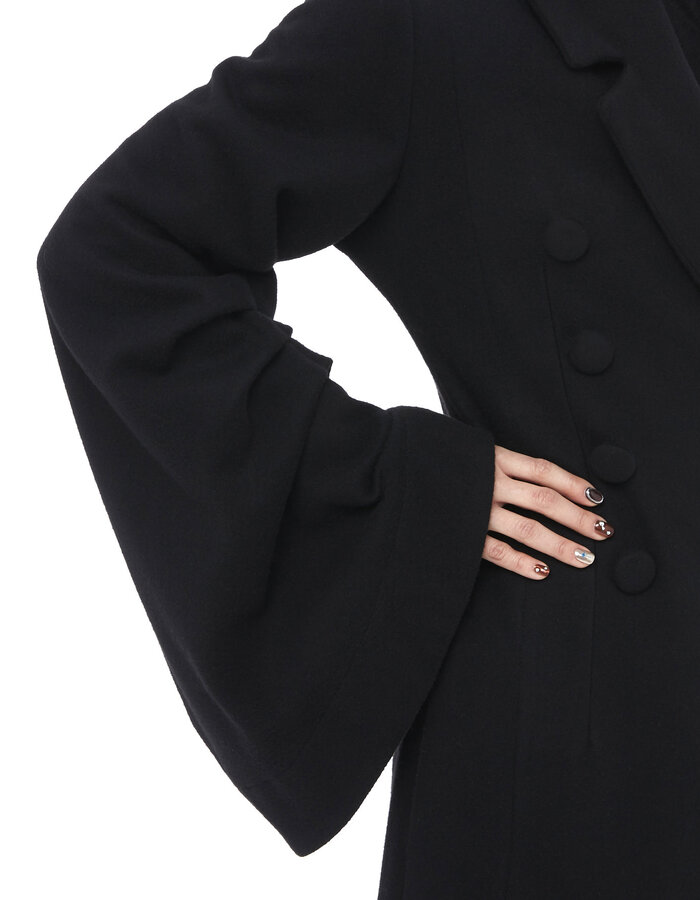 DAVIDS ROAD LONG WOOL COAT WITH RUCHED SLEEVE