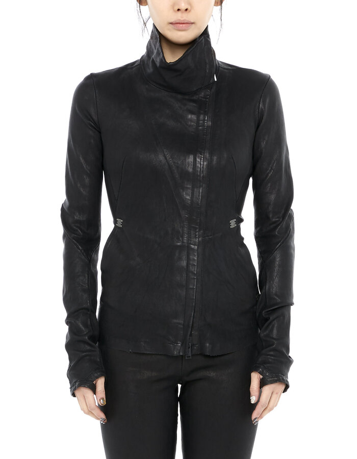 ISAAC SELLAM EXPERIENCE PRUDENTE FITTED STRETCH LEATHER ASYMMETRIC JACKET