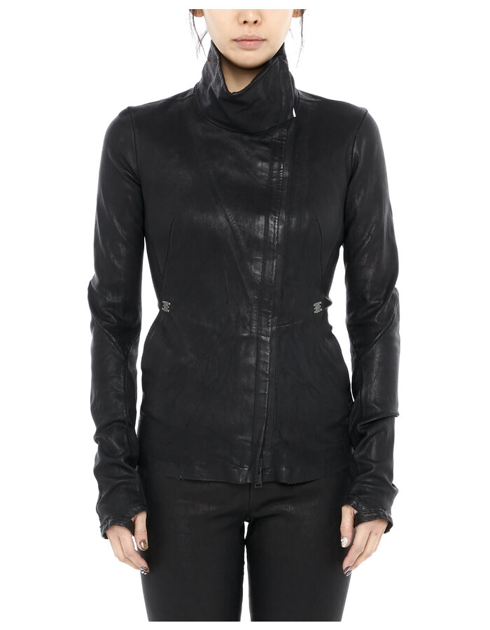 ISAAC SELLAM EXPERIENCE PRUDENTE FITTED STRETCH LEATHER ASYMMETRIC JACKET