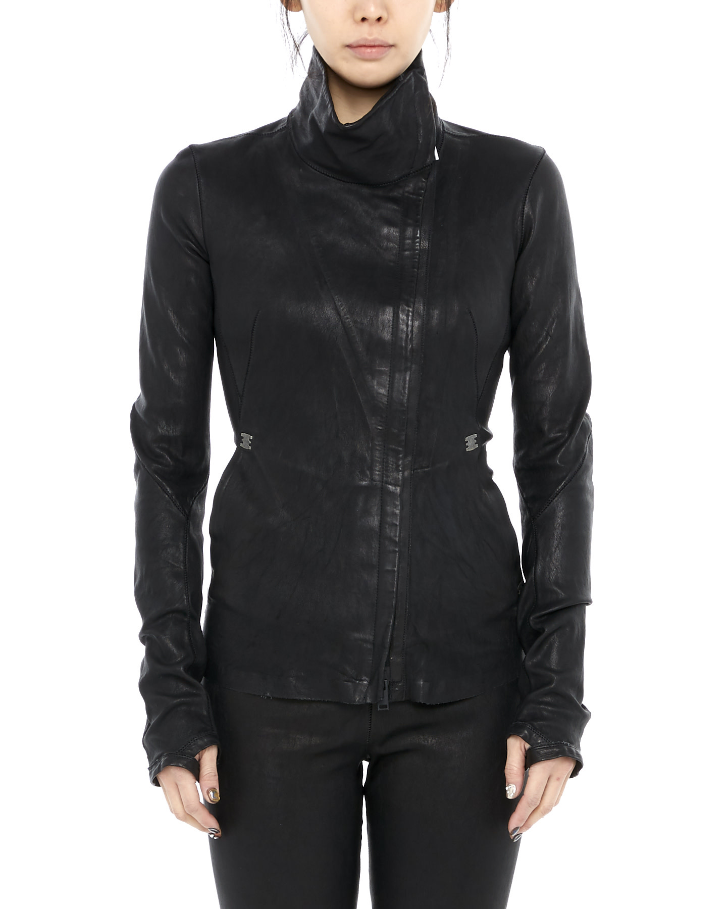 PRUDENTE FITTED STRETCH LEATHER ASYMMETRIC JACKET