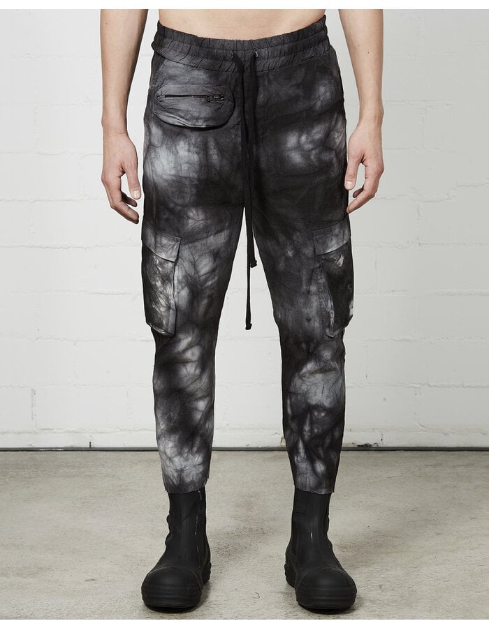 THOM KROM VISCOSE & LINEN DROP CROTCH CARGO TROUSER - MARBLE