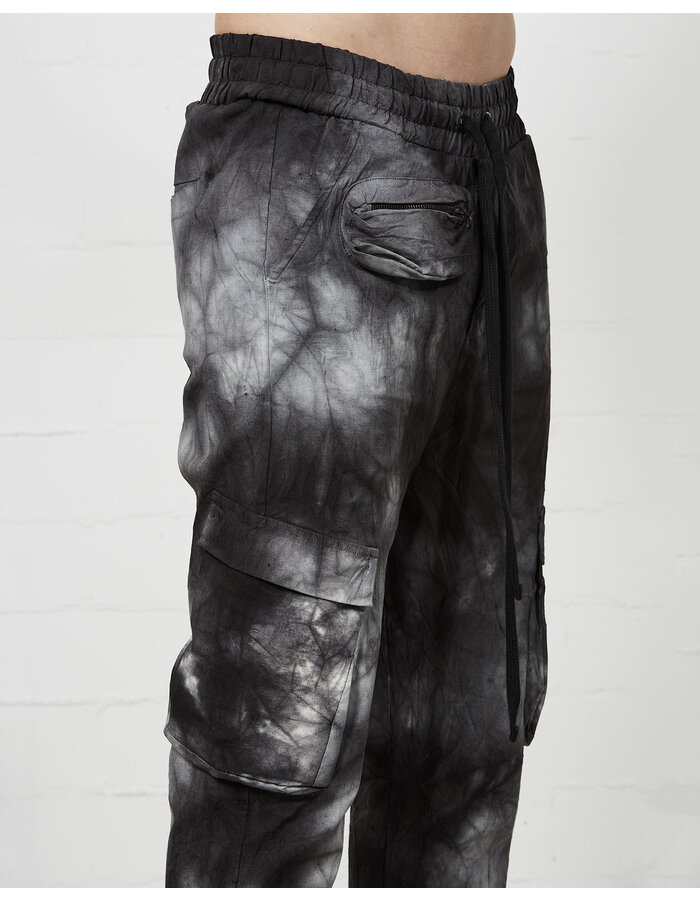 THOM KROM VISCOSE & LINEN DROP CROTCH CARGO TROUSER - MARBLE