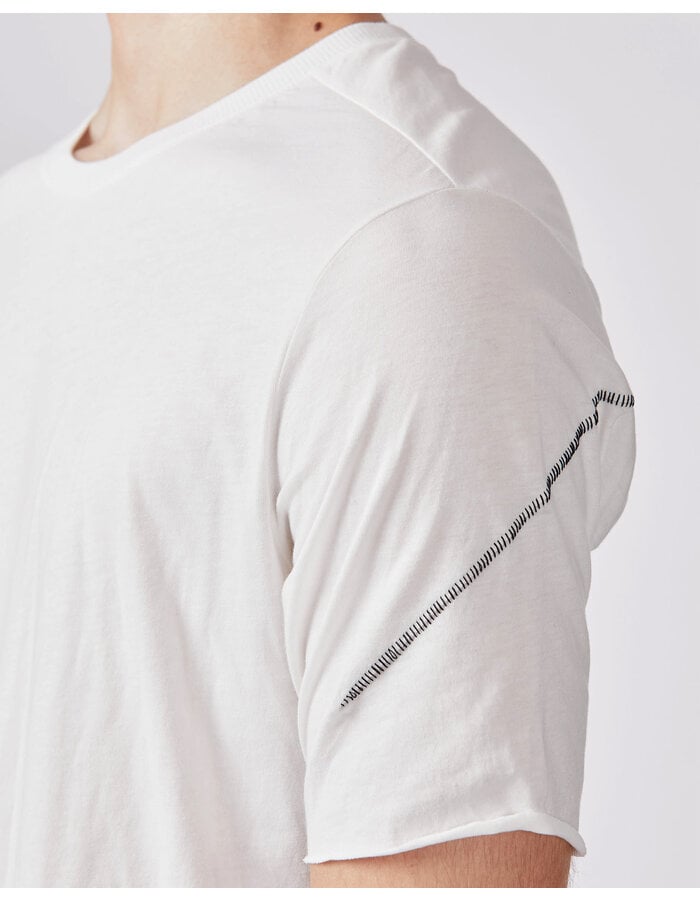 THOM KROM FITTED COTTON RAW HEM T-SHIRT - OFF WHITE