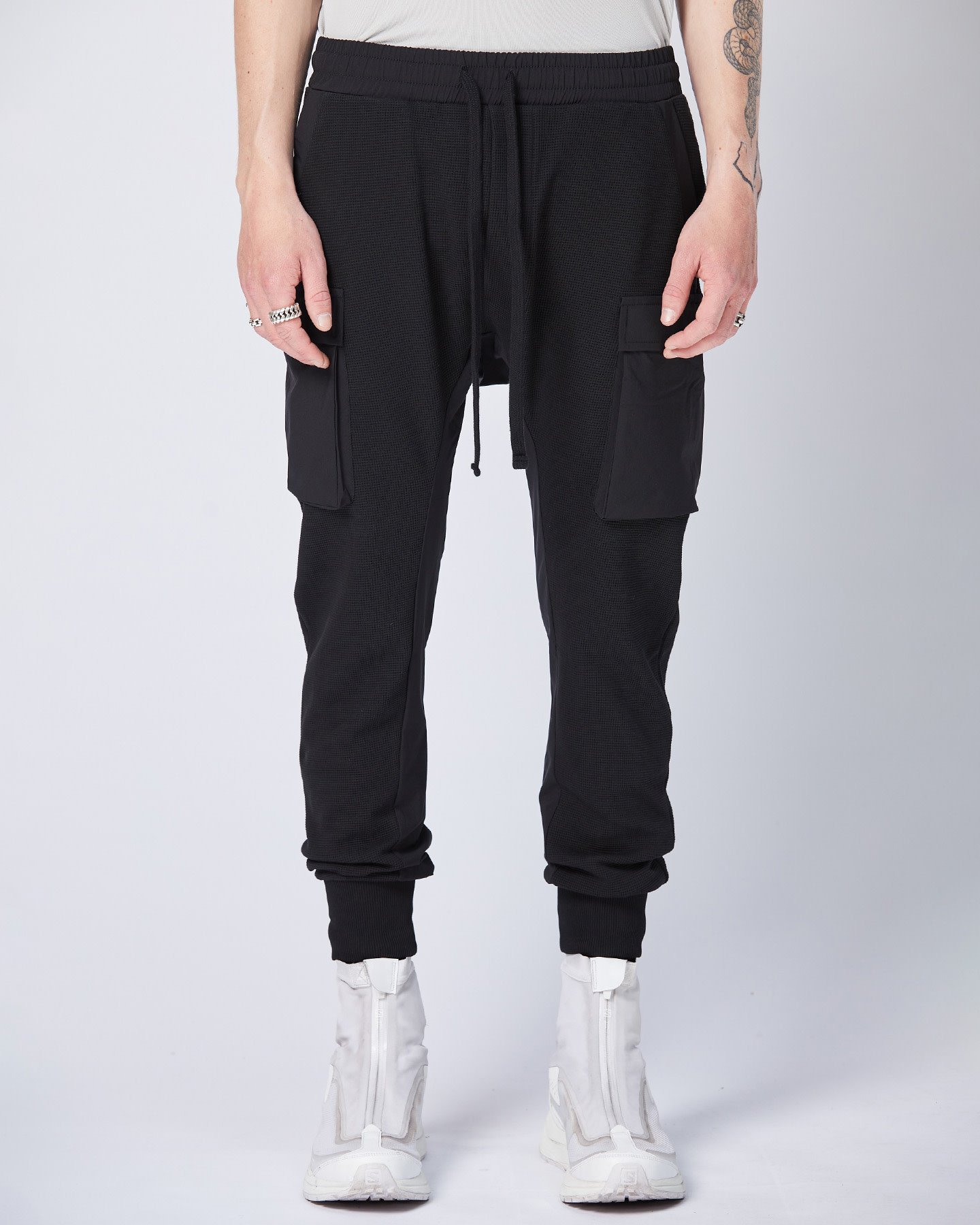 Black Cargo Sweatpants with Nylon Pockets