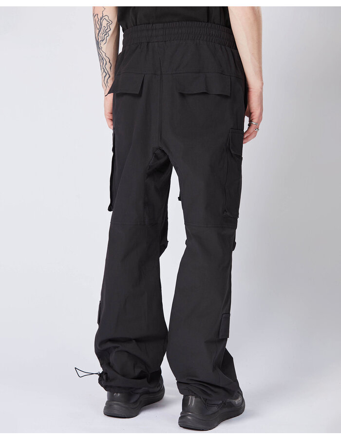 THOM KROM STRETCH COTTON WIDE LEG PARACHORD CARGO TROUSERS - BLACK