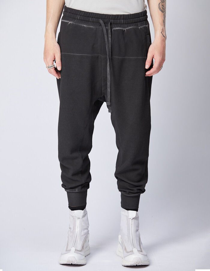 THOM KROM STRETCH COTTON PANEL WAFFLE KNIT JOGGER - OIL