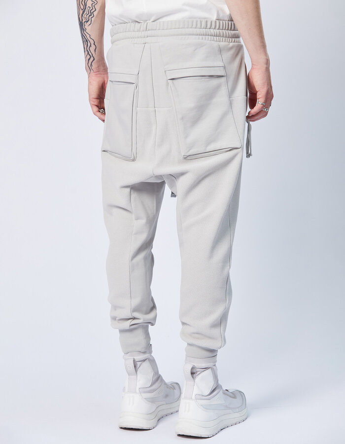 THOM KROM STRETCH COTTON PANEL WAFFLE KNIT JOGGER - SILVER
